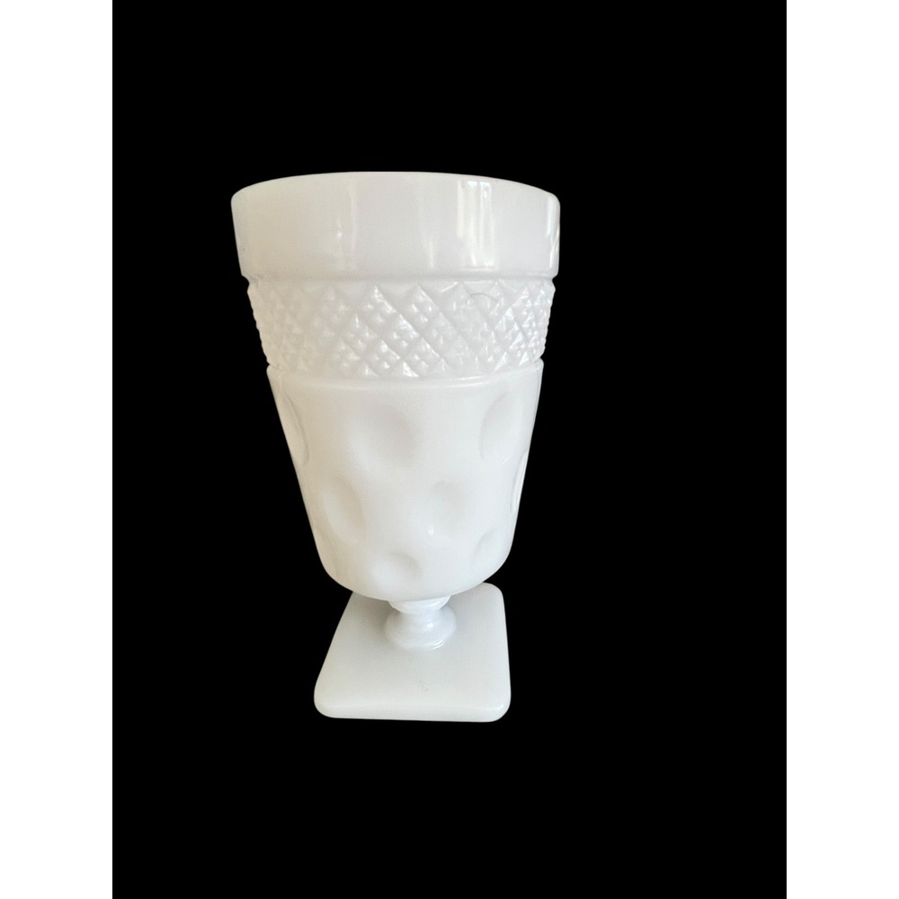 Vintage Milk Glass Goblet Thumbprint Diamond Quilted Square Base Starburst